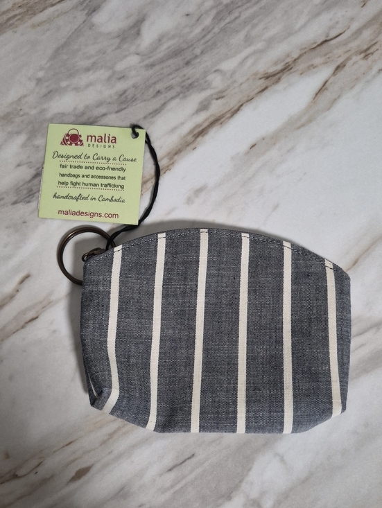 malia design Handbags - Malia Gray & White Striped Coin Pouch with Key Ring